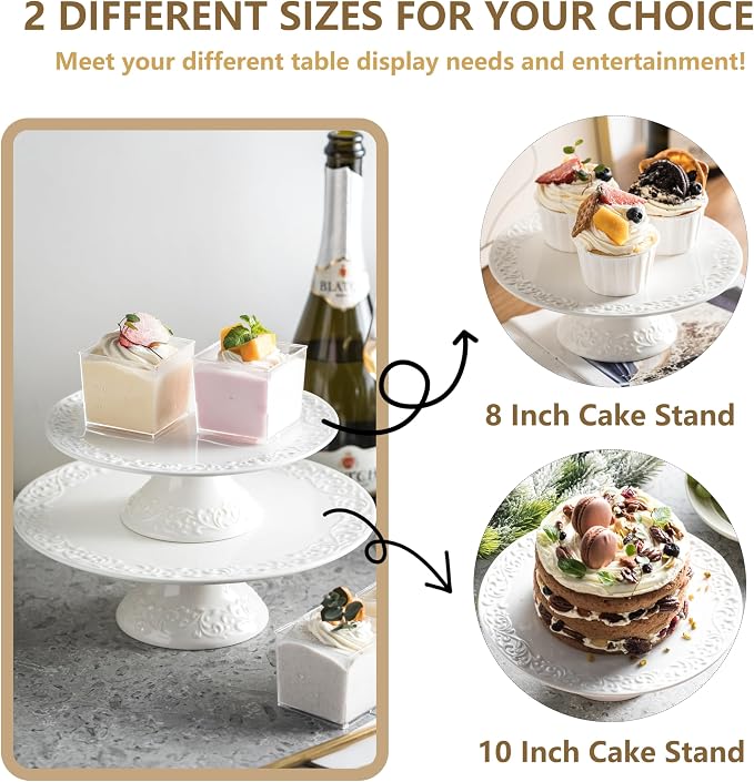 Gomakren White Wedding Cake Stand for Smaller Than 10 Inch Cakes, Vintage | Porcelain Cake Plate, Vintage Floral Emboss Design, Multi-Scene Dessert Serving Party Display, for Party Birthday Baby Shower