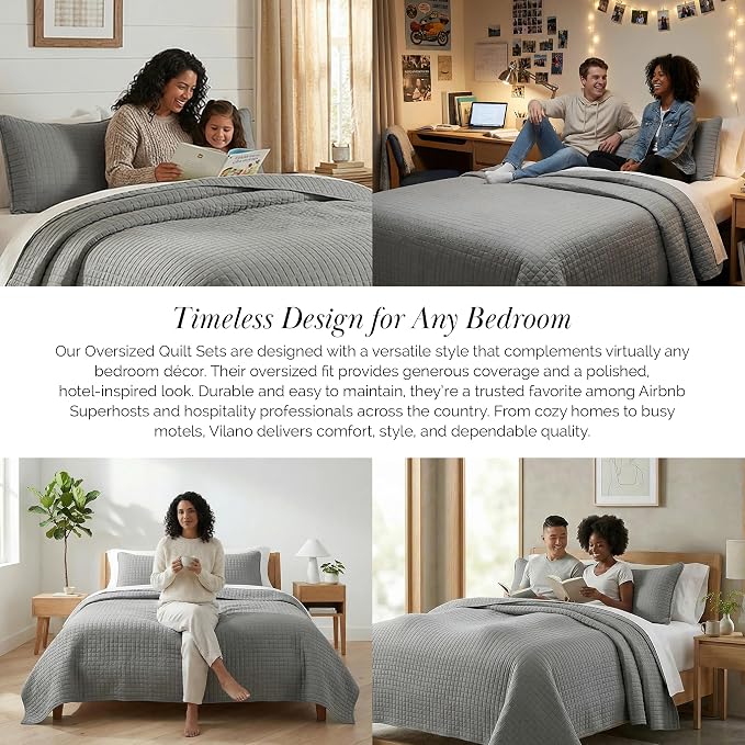 Southshore Fine Living, Inc. Quilt King Size Bedding Set, Cal King Quilt Coverlet Set with 2 Shams, Soft Brushed Lightweight Bedspread, Pet Hair Resistant, Steel Grey