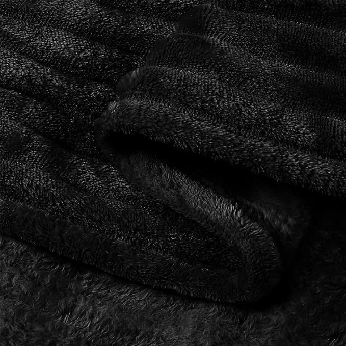 BEDELITE 3D Ribbed Jacquard Black Fleece Twin Blanket for Bed, 60x80 Inch | Soft Warm Decorative Fluffy Blanket, Cozy Plush Lightweight Fuzzy Throw Blanket for Couch Sofa Room Decor, Gift for Women