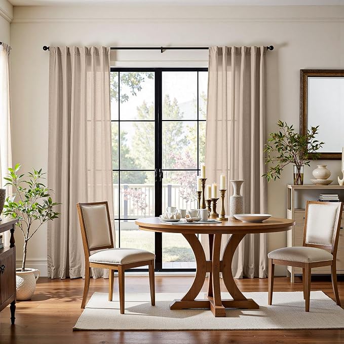 jinchan Linen Curtains Light Filtering Back Tab 50x90 Inch 2 Panels Taupe | Semi Sheer Curtains 90 inch length for Bedroom Living Room, Modern Farmhouse Drapes with Rod Pocket, Natural Boho Curtains