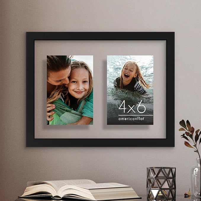 Americanflat 4x6 Floating Double Picture Frame - Engineered Wood - Black