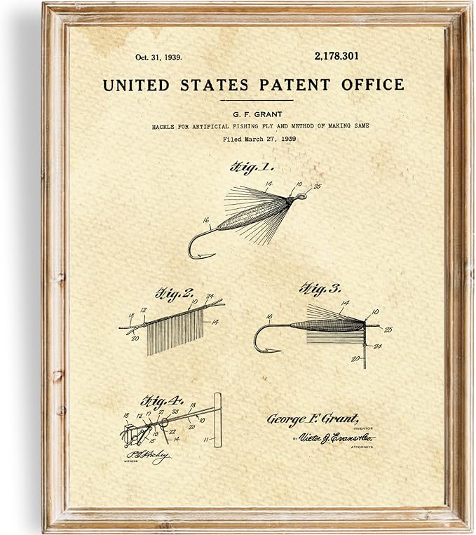 Fishing Fly Patent Print Wall Art - Unframed - 8x10 | Set the Scene with Timeless Charm | Wall Décor for Anglers, Fishing Enthusiasts, or Man Caves | Farmhouse Décor | Bedroom Wall Décor