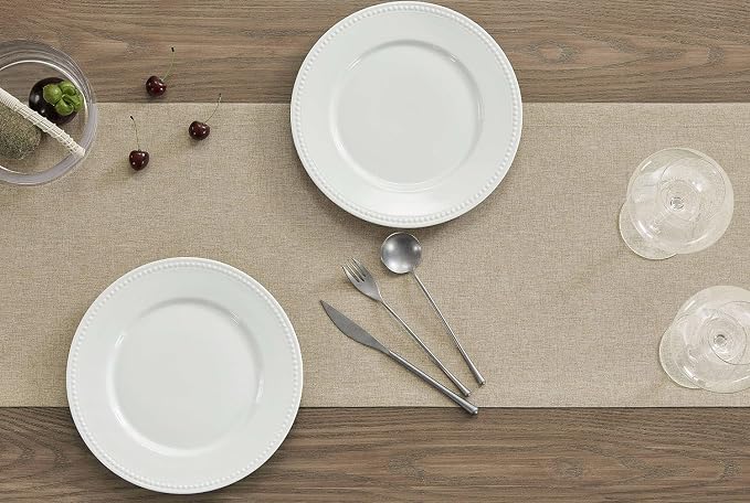 ZeeMart Basic Linen Style Table Runner, 14x90 Inch Natural | Mitered Corner Design, Medium Weight Fabric, Rustic Farmhouse Style, Machine Washable Easy Care Everyday Table Scarf
