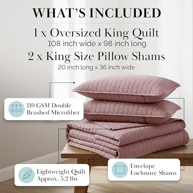 Southshore Fine Living, Inc. Oversized King Quilt Set, Lavender Quilt Bedspread King/California with 2 Matching Pillow Shams, Machine Washable Bedding, Soft & Cozy Coverlet, Lavender