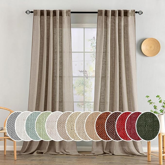 MIULEE Taupe Grey Linen Curtains 52x96 Inches Long 2 Panels for Bedroom | Living Room,Linen Textured Window Drapes,Semi Sheer Light Filtering,Back Tab Rod Pocket,Farmhouse Modern Burlap Look Decor
