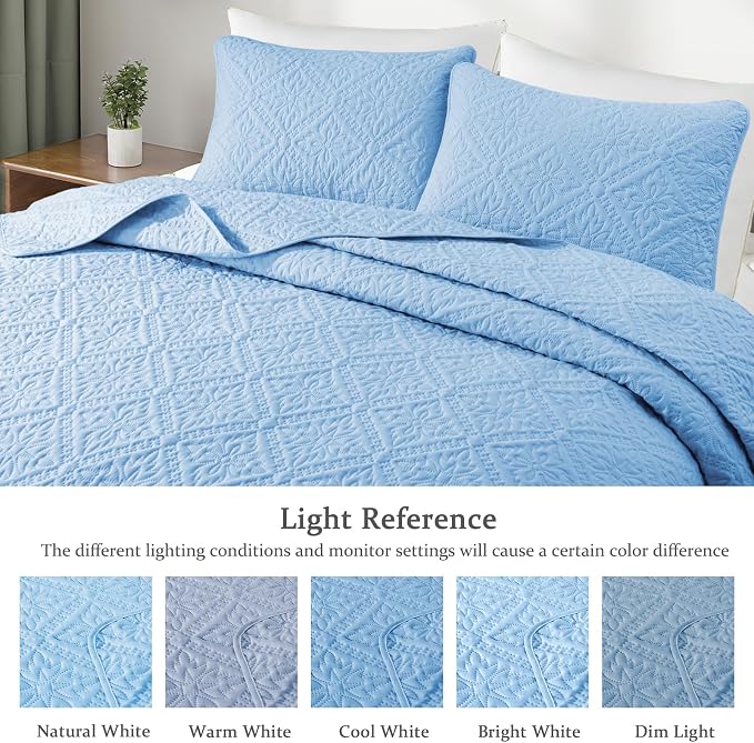 Exclusivo Mezcla California King Quilt Set, Light Blue | Lightweight Soft Bedspreads Coverlets, All Season Bedding with 2 Pillow Shams, Modern Style for Bedroom Guest Room