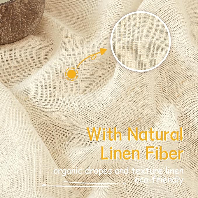 YoungsTex Beige Linen Semi Sheer Curtains 84 Inch Length for Living Room, Light Filtering Window Treatments Textured Drapes with Rod Pocket Back Tab for Bedroom, 2 Panels, 52 X 84 Inch