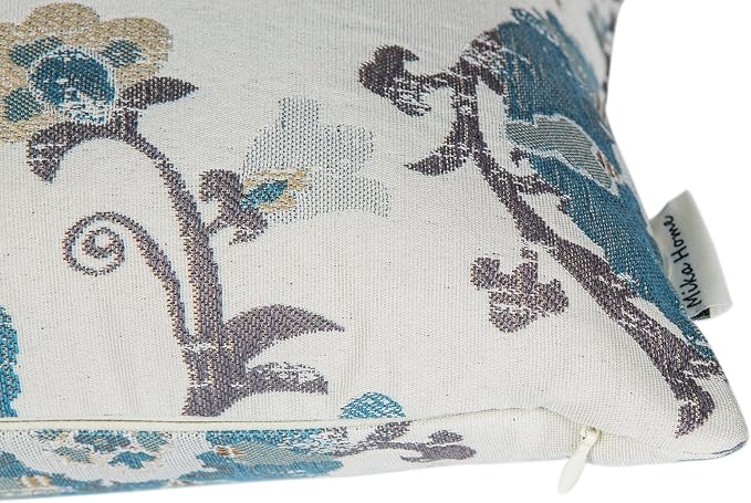 Mika Home Pack of 2 Jacquard Circle Floral Oblong Throw Pillow Covers Cream Blue