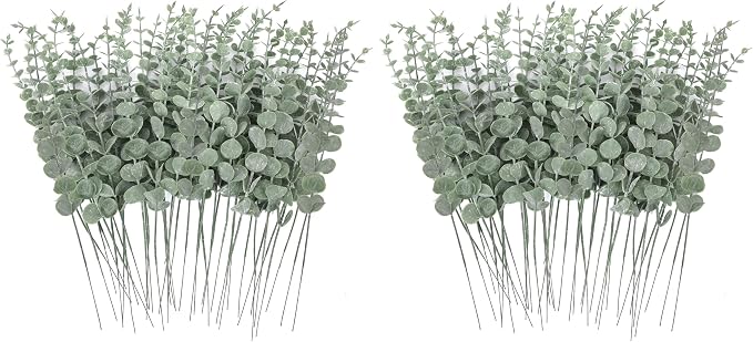 CEWOR 80pcs Artificial Eucalyptus Stems Fake Eucalyptus Leaves Stems Real Touch Leaf Branches for Flower Bouquet Wedding Easter Centerpiece Spring Home Office Decor (Pack of 2)