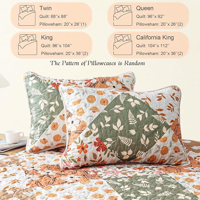 Whale Flotilla California King Size Quilt Set, Extra Soft Floral Bedspreads | Orange Reversible Lightweight Oversized King Quilt Bedding Set for Bed, Printed Coverlets with 2 Pillow Shams for All Seasons