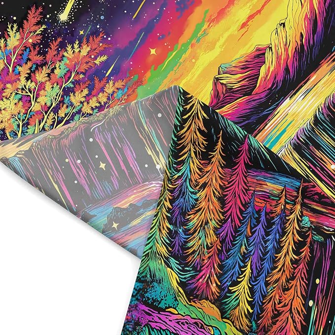 Zussun Blacklight Tree of Life Tapestry UV Reactive Moon Mountain Forest Waterfull Tapestry for Bedroom Aesthetic Nature Large Tapestries Wall Hanging for Dorm Living Room Decor 80 x 60 Inch