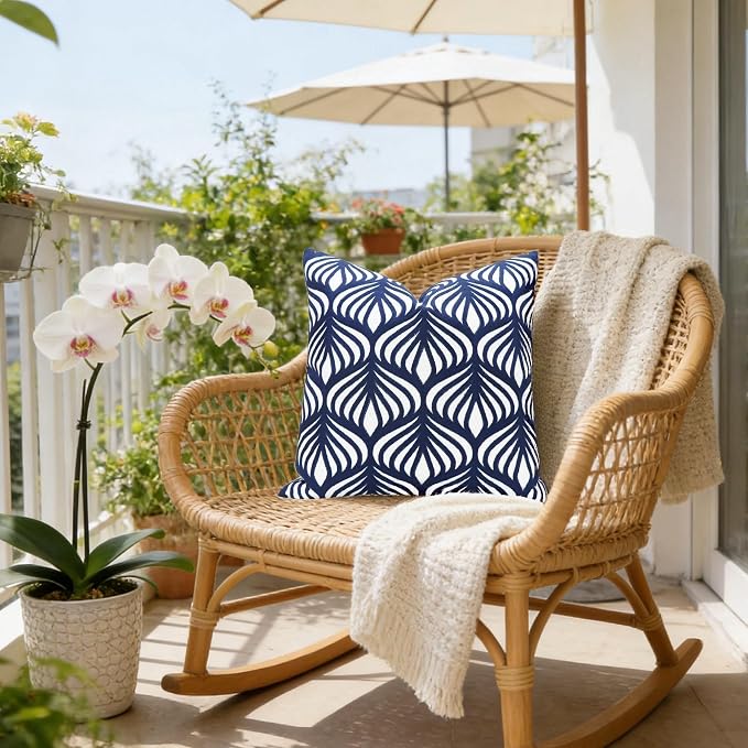 Slow Cow Embroidery Decorative Throw Pillow Cover Case for Couch Sofa Home Decor Modern Geometric Accent Pillow Cushion Cover 18 x 18 Inches Navy Blue