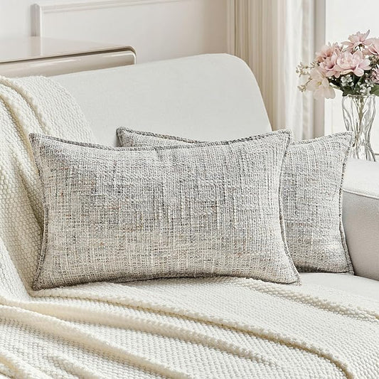 FUTEI Pack of 2 Chenille Tweed Vintage Throw Pillow Covers 12x20 Inch Soft Decorative Lumbar Pillowcase Modern Farmhouse Accent for Couch Bed Living Room, Grey