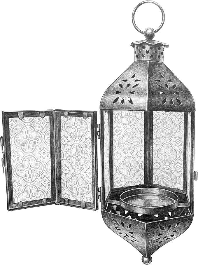 Vela Lanterns Hanging Moroccan Lantern with LED Twinkle Fairy Lights - Exotic Decorative Patio & Porch Decor, Indoor Outdoor Candle Lamp Holder with Chain (13" Large, Cobalt Blue Glass)