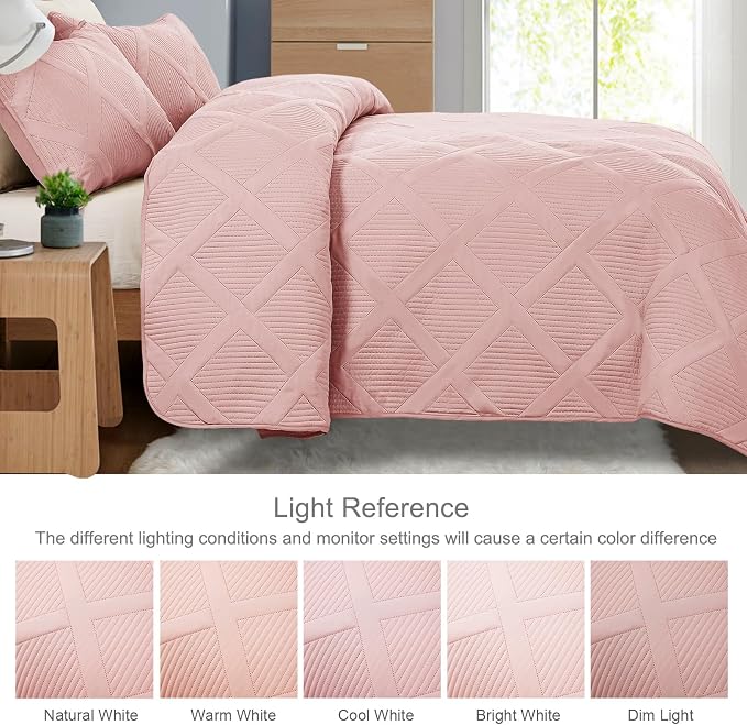 Exclusivo Mezcla Quilts Queen Size, Blush Pink | Soft Bedspreads with 2 Pillow Shams, Modern Striped Pattern, Lightweight Bedding Set Coverlets for All Seasons, 90x96 Inch