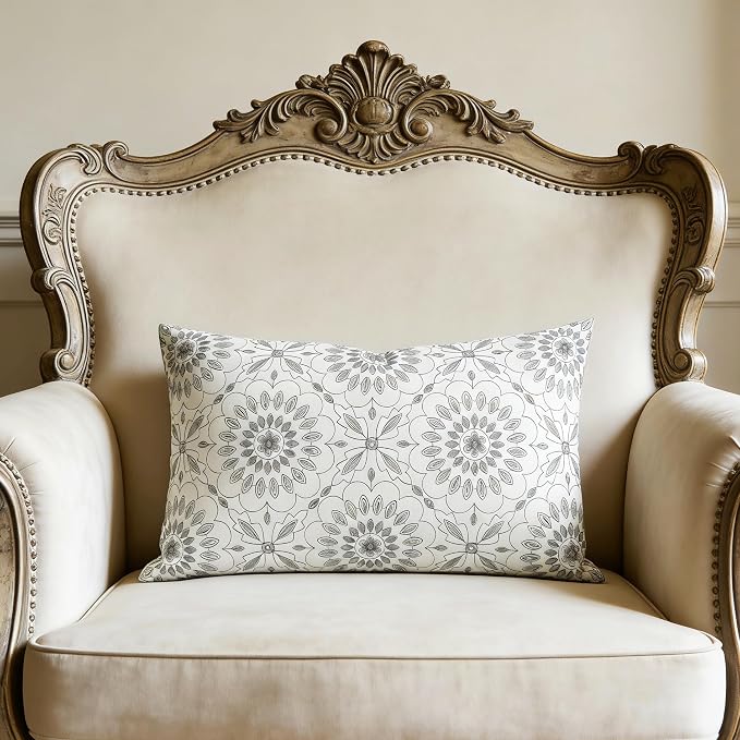 Slow Cow Linen Embroidery Decorative Lumbar Throw Pillow Cover Rectangular Pillow Cover Cushion Cover 12 x 20 Inches Dark Gray Grey