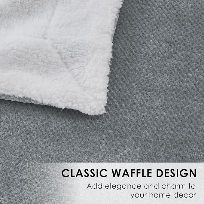 SOCHOW Waffle Sherpa Fleece Throw Blanket, Super Soft Fuzzy Warm, Lightweight Fluffy Reversible Plush Blanket for Bed Sofa Couch, 50 x 60 Inches Grey