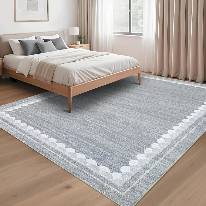 COZYLOOM Bedroom Rugs 10x13 Area Rugs for Living Room Washable Rug with Non Slip Backing, Modern Solid Non Shedding Low Pile Carpet Stain Resistant Bordered Mats for Living Room, Bedroom, Grey