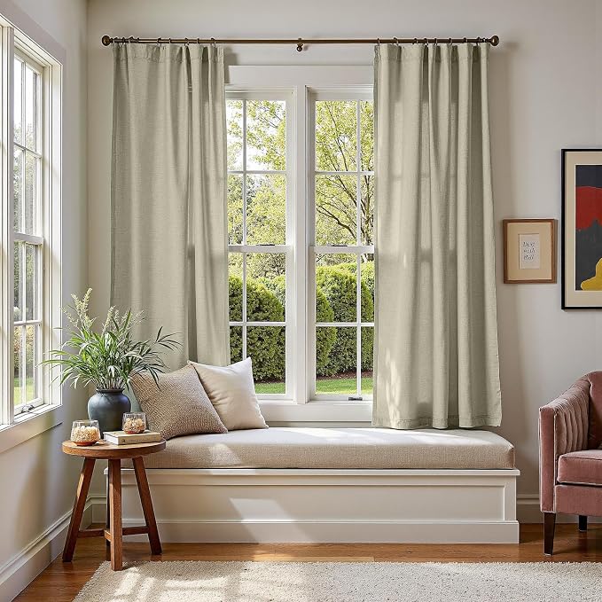 jinchan Linen Curtains Light Filtering Back Tab 50x72 Inch 2 Panels Green | Semi Sheer Curtains 72 inch length for Bedroom Living Room, Modern Farmhouse Drapes with Rod Pocket, Natural Boho Curtains