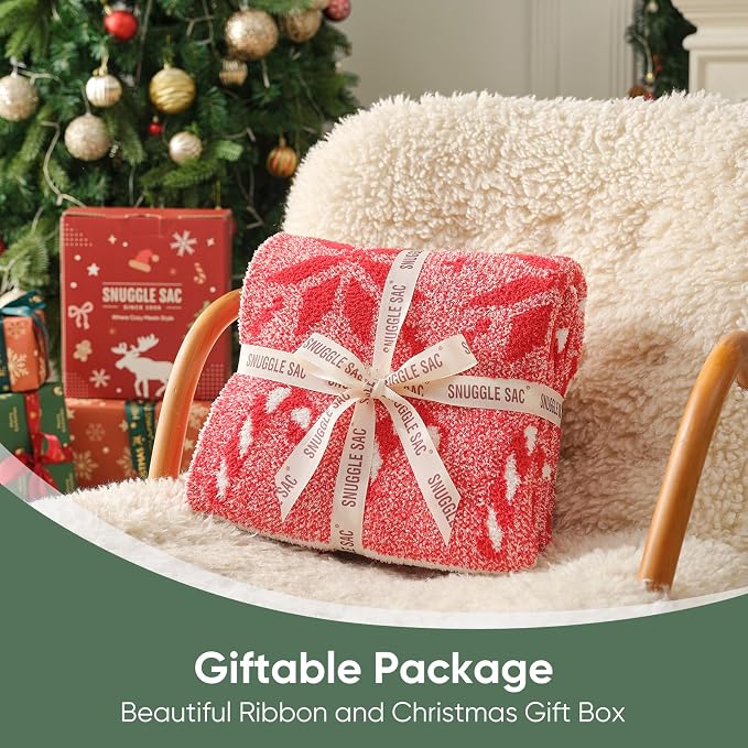 Snuggle Sac Christmas Snowflake Throw Blanket for Couch 50x60 inches, Ultra Soft Cozy Fuzzy Gift Throws, Reversible Fluffy Warm Decorative Blankets for Couch, Sofa and Bed for Xmas