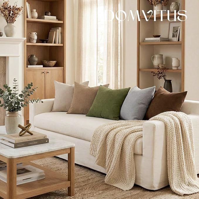 DOMVITUS Throw Pillow Covers 20x20 Pack of 2, Decorative Soft Soild Textured Accent Cushion Case, Neutral Boho Farmhouse Linen Pillow Covers for Couch Sofa Bedroom Living Room Home Decor, Light Grey