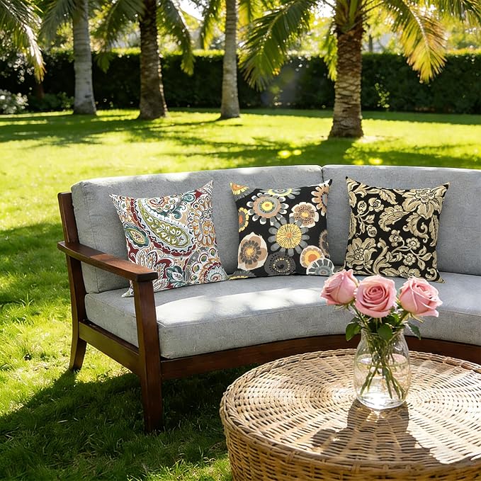 Outdoor Pillow Covers 16x16 Inch Set of 2 Waterproof Decorative Throw Pillow Covers Patio Pillow Cases for Patio Furniture Garden Couch Farmhouse,Paisley Chilli