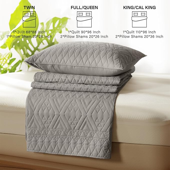 akkialla Twin Size Quilt Bedding Set,Dark Grey Lightweight Microfiber Soft Bedspreads,Modern Style Geoetric Pattern Coverlet Set for All Seasons,2 Piece(1 Quilt,1Pillow Sham)