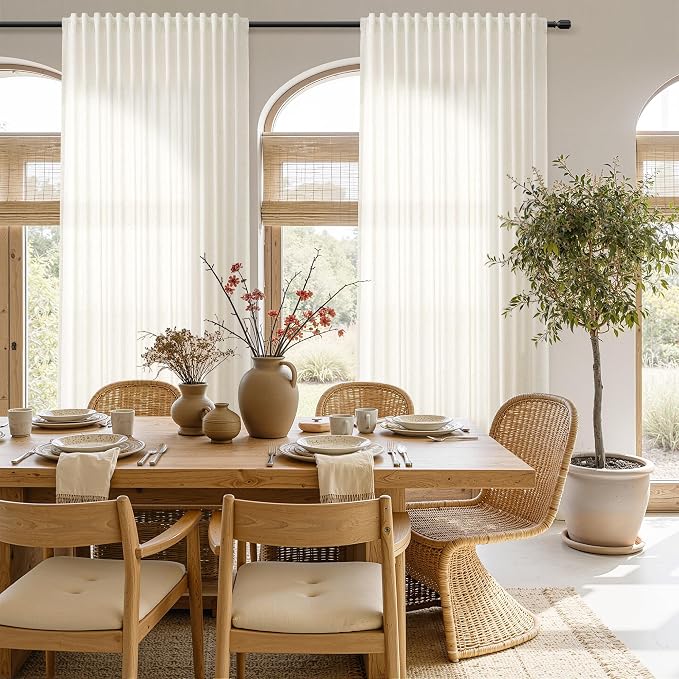 Linen Sliding Door Curtains for Bedroom, Natural 90 Inches Long Window Farmhouse Back Tab Rod Pocket Drapes for Living Room, Patio Glass Door Extra 100 Wide Curtain, 2 Panels 100 X 90