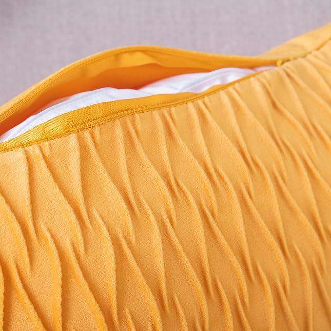 MADIZZ Set of 2 Super Soft Velvet Decorative Throw Pillow Covers 16x16 inch Yellow Square with Texture Luxury Style Cushion Case Pillow Shell for Sofa Bedroom