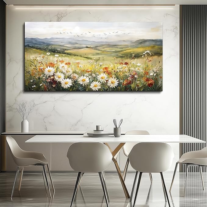 FUHAIHUA Canvas Wall Art For Living Room Large Framed Wall Decor For Office Modern Bedroom Decorations Prairie Flowers Landscape Pictures Farmhouse Paintings Artwork Aesthetic Home Decor 30" x 60"
