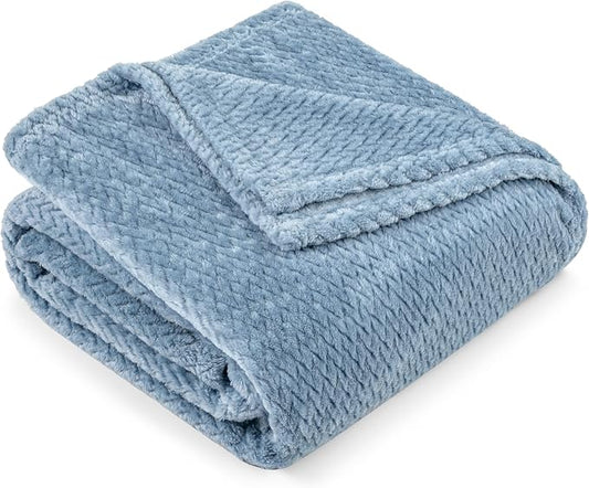 PAVILIA Soft Fleece Dusty Blue Throw Blanket for Couch, Lightweight Plush Warm Blankets for Bed, Fuzzy Cozy Flannel Blanket Throw for Sofa, Travel, Jacquard Pattern, Dusty Blue, Twin, 60x80 inch
