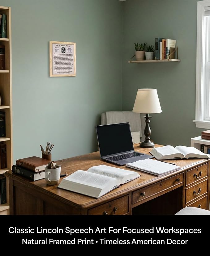 Abraham Lincoln Gettysburg Address Wall Art Print | Framed 8x10 Inch Historical Poster | American History Decor for Home, Office & Classroom | Patriotic Lincoln Speech Art | Great Gift for History Lovers