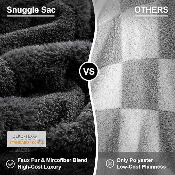 Snuggle Sac Faux Fur Throw Blanket for Couch, Knitted with Microfiber Fancy Yarn Blanket, Cozy Soft Warm Blankets for Sofa Bedroom Living Room,Solid Dark Grey,50x60 inches