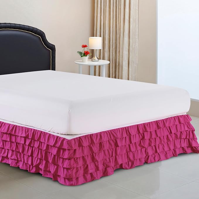 Elegant Comfort Luxurious Premium Quality 1500 Thread Count Wrinkle and Fade Resistant Egyptian Quality Microfiber Multi-Ruffle Bed Skirt - 15inch Drop, King, Pink