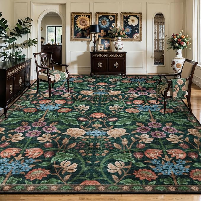 Ciicool Washable 8x10 Area Rugs for Living Room Floral Soft Large Carpet | Non-Slip Indoor Rug for Dining Room Bedroom Nursery Home Office Playroom Carpets Decor