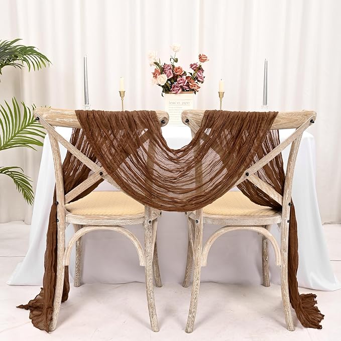10 Pack Brown Cheesecloth Table Runner 17x108 Inch Boho Gauze Cheese Cloth Table Runners for Wedding Party Baby Shower Birthday Home Decor