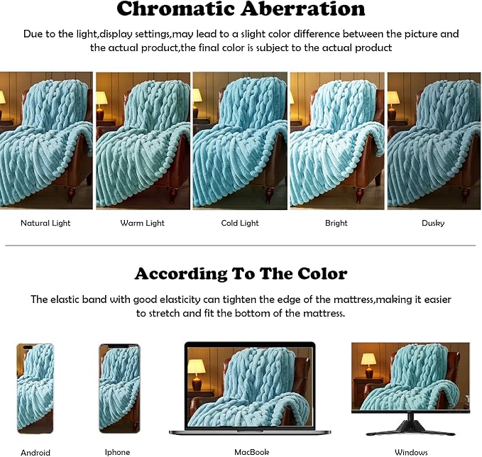 NEWCOSPLAY Faux Fur Ribbed Twin Blanket for Couch, Blue, 60"x80" | Plush Soft Thick Warm Blanket for Couch Sofa Bed 850GSM, Fluffy Cozy Luxury Decorative Throw, Gift for Women Men