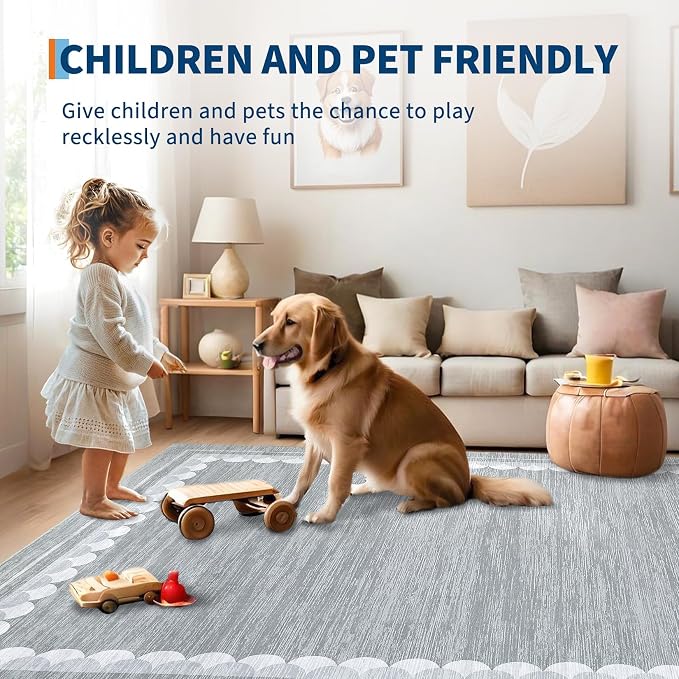 COZYLOOM Bedroom Rugs 10x13 Area Rugs for Living Room Washable Rug with Non Slip Backing, Modern Solid Non Shedding Low Pile Carpet Stain Resistant Bordered Mats for Living Room, Bedroom, Grey