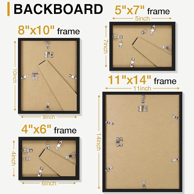 decorUhome 16 Pack Assorted Picture Frame Set for Wall & Tabletop, P0716DBN | Distressed Brown, Multi Size Picture Frame Includes Two 11x14 / Two 8x10 / Six 5x7 / Six 4x6 for Family Gallery Wall