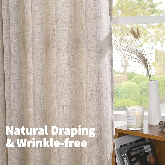 YoungsTex Short Linen Curtains 34x48 Inch Long for Kitchen Window 2 Panels | Light Filtering Semi Sheer Drapes with Bronze Grommet Textured Privacy for Bathroom Windows