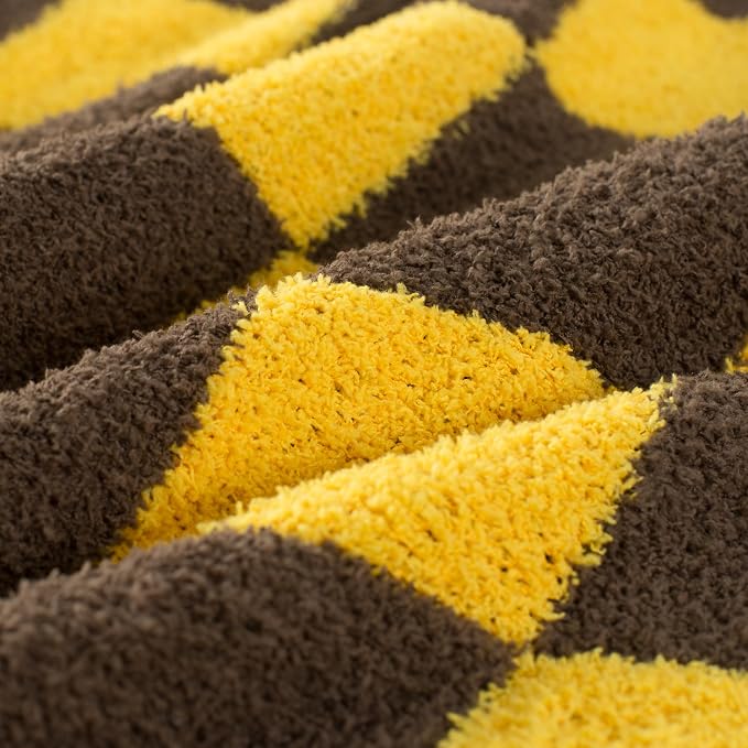 Carriediosa Checkered Throw Blanket 50x60, 400GSM Ultra Soft Microfiber | Yellow, Fuzzy Fluffy Cozy Plush Knit Knitted Plaid Checker, Lightweight Cute Preppy Fall Blankets & Throws for Couch, Bed
