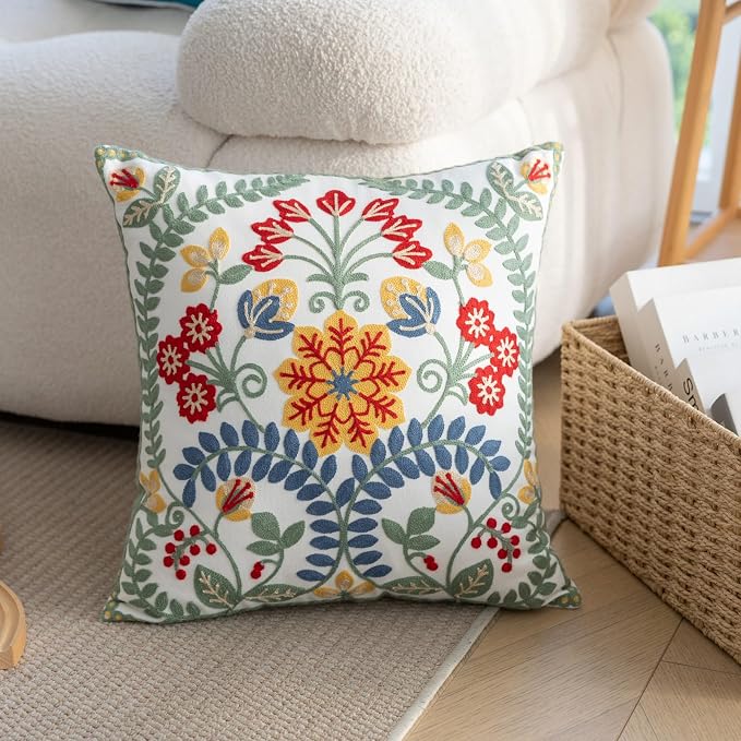 YIcabinet Pack of 2 Throw Pillow Covers,Embroidered Pillow Case Soft Square Decorative Pillowcases for Home Sofa Couch 18x18 Inch