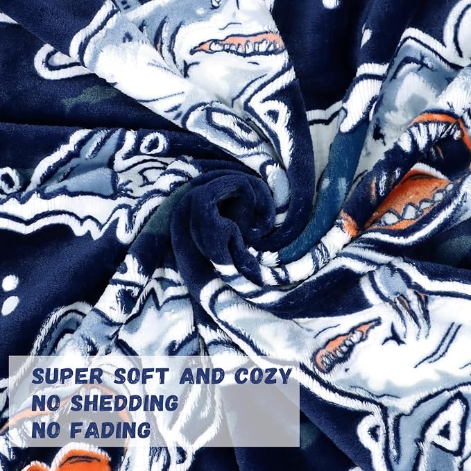 Twin Blanket for Couch & Bed, Large Soft Warm Plush Fleece Shark Throw Blanket for Boys, Cute Funny Coastal Ocean Themed Decor for Bedroom Home Living Room, 60"x80"