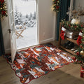 Wonnitar Christmas 2x3 Entryway Rug, Non Slip Washable Small Kitchen Rugs, Soft Christmas Winter Reindeer Door Mat Indoor Entrance, Scalloped Area Rug for Bathroom Bedside Holiday Decor (Red,2'x3')