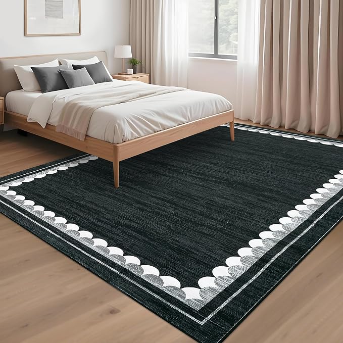 COZYLOOM 5x7 Living Room Rug Machine Washable Rugs with Non Slip Backing, Non Shedding Stain Resistant Carpet Foldable Soft Mats for Bedroom, Dining Room, Black