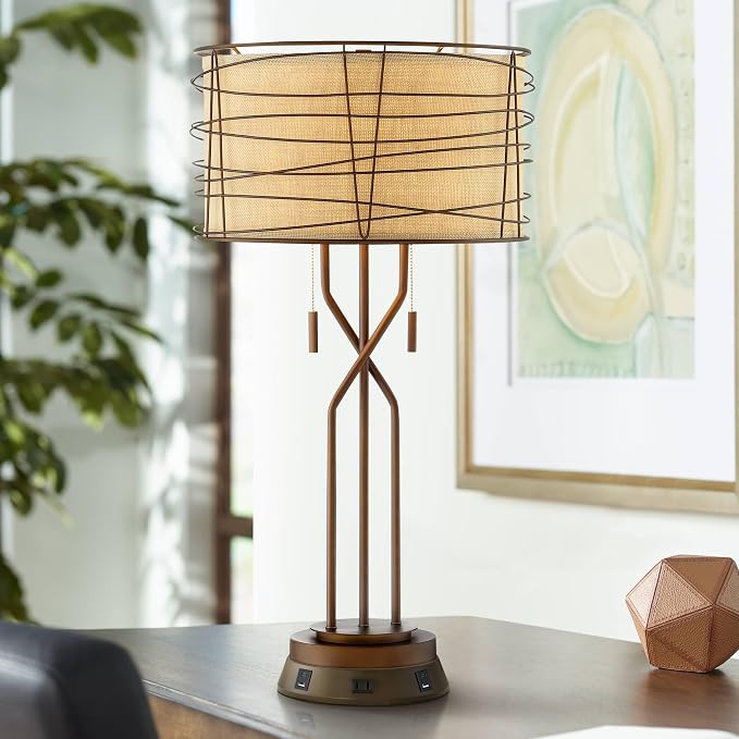 Marlowe 28.75" Tall Table Lamp Bronze Brown Metal USB Workstation Base