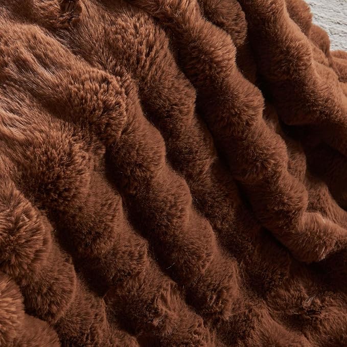 Lotus Karen Faux Fur Throw Blanket Dark Coffee - Big Bubble Rabbit Fluff Blanket for Couch Bed Sofa,Softest Fluffy Fuzzy Cozy Blanket,Thick Furry Plush Shaggy Warm Blankets for Women,90x90 Inches