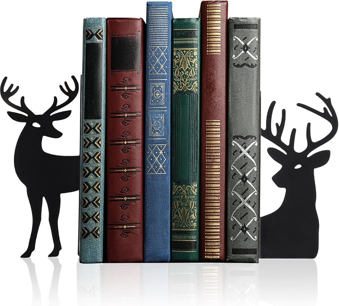 Geelin Reindeer Metal Bookends Set of 2 Black Reindeer Head