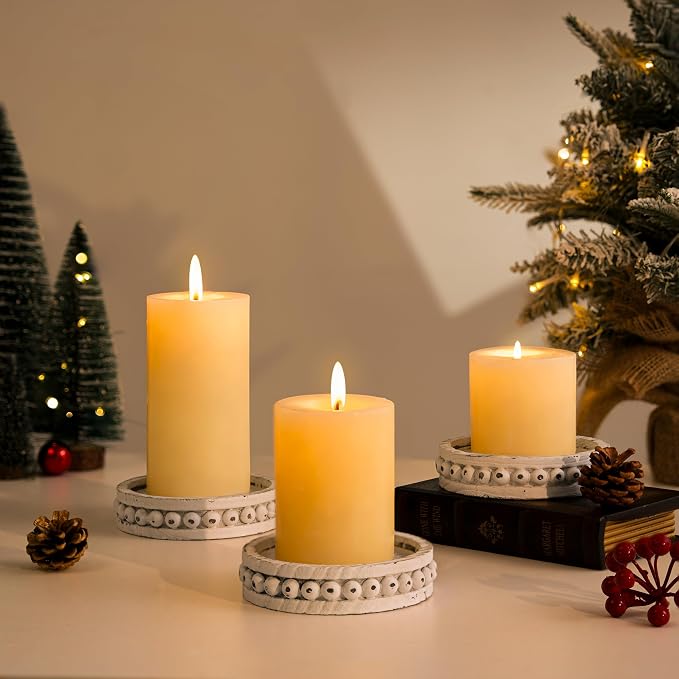 Hanobe Wooden Candle Holder for Pillar Candles Set of 3 Candlestick Holders