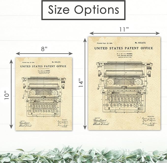Typewriter Patent Print Wall Art - Unframed - 8x10 | Add a Touch of Nostalgia and Charm to Your Home or Office | Home Office Décor | Vintage Wall Décor | Living Room Décor | Office Wall Décor